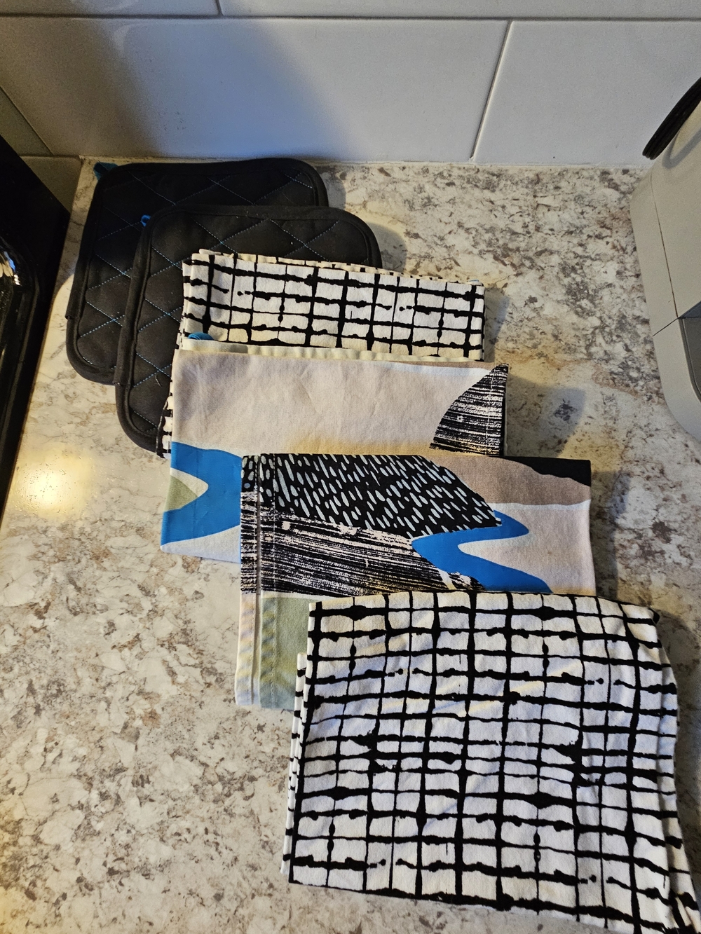 IKEA Black, White & Blue Kitchen Linens Set